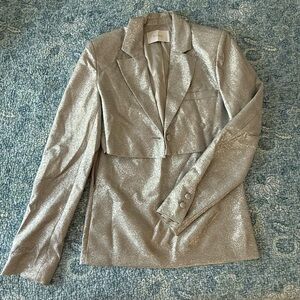 Meshki Shimmering Silver Blazer and Skirt At
